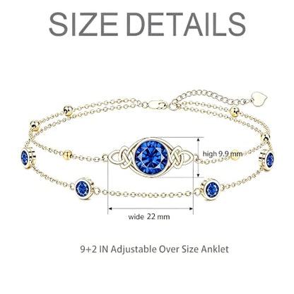 Midari 18K Gold Irish Infinity Celtic Knot Birthstone Layed Anklet Bracelet with 12 Months Birthstone Birthday Jewelry Gifts for Women Mom - color: 09-Sapphire, size: Anklet 9"-11"