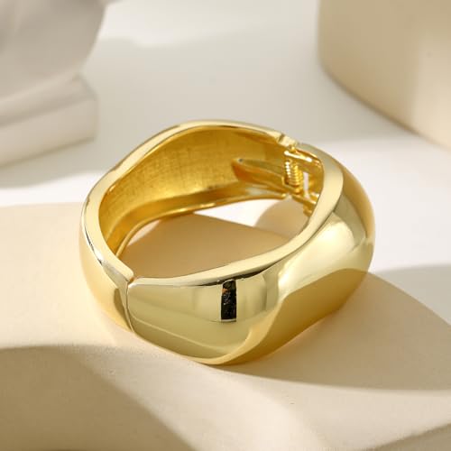 Bangle Bracelets for Women | 14K Gold Plated Trendy Wide Bracelets | Hinged Arm Cuff Bangles Chunky Bracelet for Women - color: Style C-Gold Plated Bangles