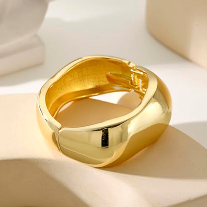 Bangle Bracelets for Women | 14K Gold Plated Trendy Wide Bracelets | Hinged Arm Cuff Bangles Chunky Bracelet for Women - color: Style C-Gold Plated Bangles
