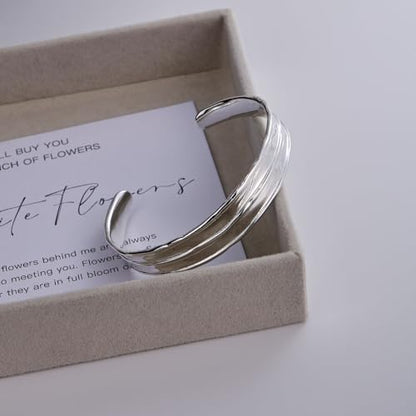 Irregular Hammered Wave Texture Cuff Bracelet for Women Open Bangle Hypoallergenic Jewelry Silver & Gold - color: Silver