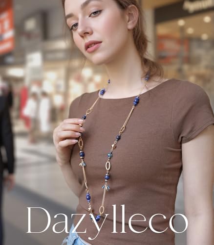Long Gold Boho Necklaces for Women Beaded Statement Chain Long Necklace Gold Costume Jewelry Birthday Gifts for Her - color: Dark Blue