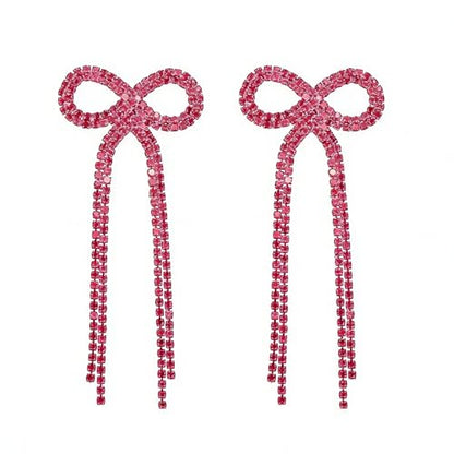 Rhinestone Earrings Dangling for Women Sparkly Silver Dangle Earrings Girls Long Chandelier Earrings Tassel Lightweight Ear Studs Cubic Zirconia (KE001S-W) - color: Bow Rose 516286RO