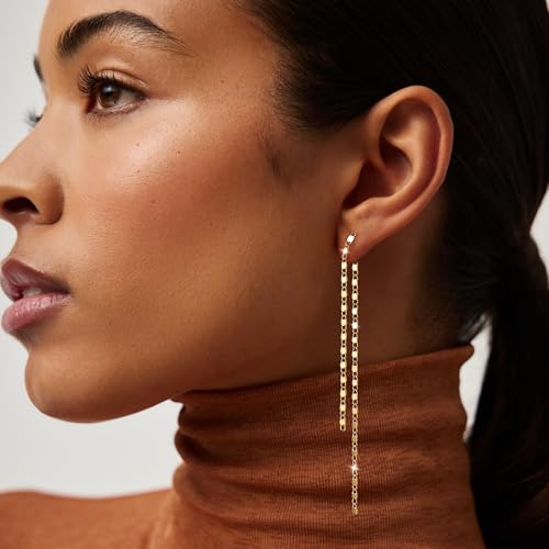 Robaice 14K Gold Plated Dangle Earrings for Women, Long Drop Earrings | Dainty Tassel Earrings Trendy, Hypoallergenic Dangling Lip Block Snake Chain, Threader Earrings for Women, Jewelry Gifts - color: Gold 3