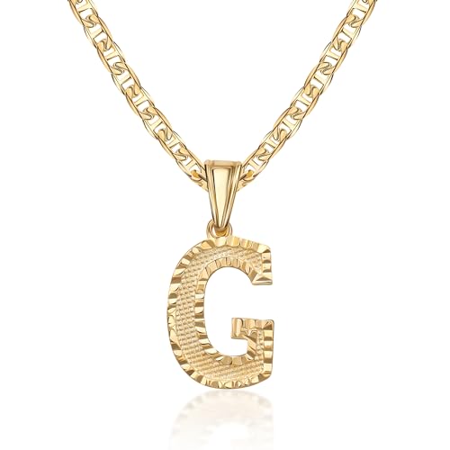 Barzel 18K Gold Plated Initial Necklace with Diamond Cut Initial, Waterproof, High Polish Finish, Made in Brazil - style: G