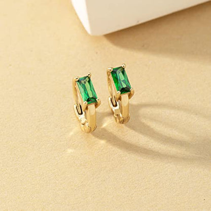 DAILY VIBES Dainty Butterfly Cross CZ Small Huggie Hoop Earrings for Women | Hypoallergenic, 14K Gold Plated Hoops, Tiny Cubic Zirconia, Cartilage Hoop Earrings for Women Trendy - color: Green