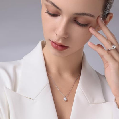 KRKC Moissanite Pendant Necklace for Women, 0.5CT/1CT/2CT/3CT/4CT Lab Created Diamond Solitaire Pendant, VVS1 Clarity D Color, Adjustable 14K White Gold Plated S925 Sterling Silver Chain, Jewelry Gift for Anniversary Valentines Christmas Day - color: Silv