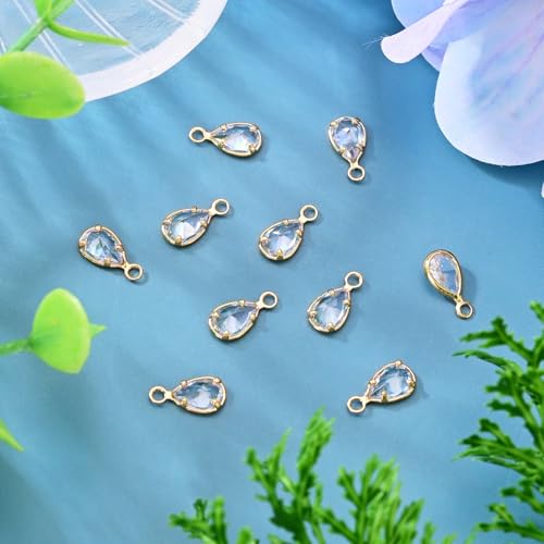 FASHEWELRY 10Pcs Teardrop Cubic Zirconia Charms Real 18K Gold Plated Crystal Water Drop Pendants Clear Faceted Brass Charms for DIY Bracelet Necklace Earring Jewelry Craft Making Supplies - color: Clear
