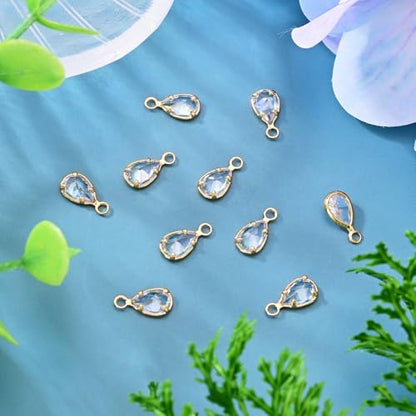 FASHEWELRY 10Pcs Teardrop Cubic Zirconia Charms Real 18K Gold Plated Crystal Water Drop Pendants Clear Faceted Brass Charms for DIY Bracelet Necklace Earring Jewelry Craft Making Supplies - color: Clear
