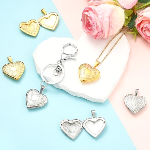 5-6Pcs Heart Locket Charms for Jewelry Making Stainless Steel Photo Charms for Necklaces Bracelets Earring Keychains DIY Supplies - color: Silver