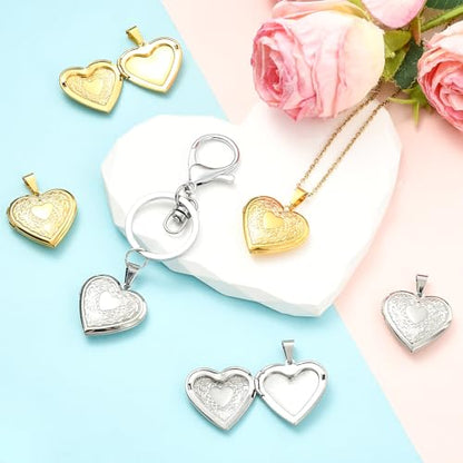 5-6Pcs Heart Locket Charms for Jewelry Making Stainless Steel Photo Charms for Necklaces Bracelets Earring Keychains DIY Supplies - color: Silver