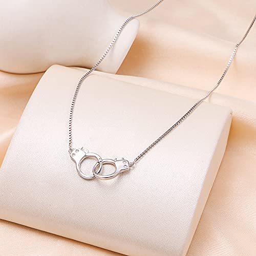 Yearace Choker Necklaces for Women S925 Sterling Silver Sideways Cross/Butterfly/Handcuffs/Infinity Interlocking/Chakra Choker Necklace Dainty Sideways Cross Necklace Jewelry Gift - style: Handcuffs 14+4''