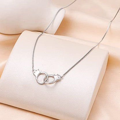 Yearace Choker Necklaces for Women S925 Sterling Silver Sideways Cross/Butterfly/Handcuffs/Infinity Interlocking/Chakra Choker Necklace Dainty Sideways Cross Necklace Jewelry Gift - style: Handcuffs 14+4''