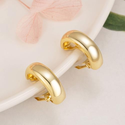Women Trendy Minimalist Clip On Earrings Non-piercing Huggie Hoop Earrings