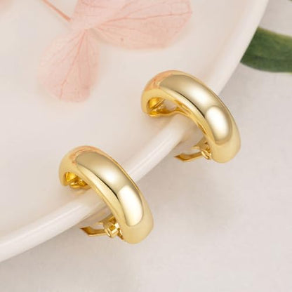 Women Trendy Minimalist Clip On Earrings Non-piercing Huggie Hoop Earrings