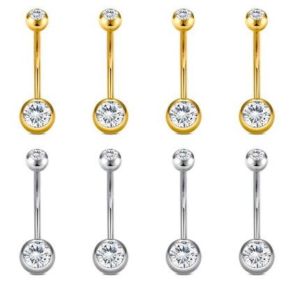 VCMART 14g Belly Button Ring Belly Button Piercing Belly Rings Surgical Steel Belly Button Rings 6mm 8mm 10mm 12mm 14mm 16mm 18mm Short Long Bar Belly Piercing Jewelry for Women - style: A3 -4pcs silver + 4pcs gold