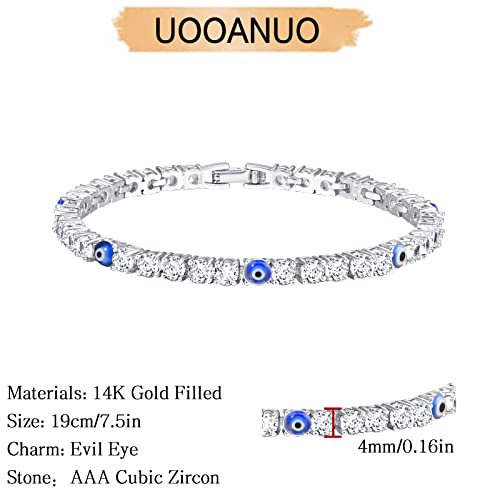 Evil Eye Bracelets for Women 18K Gold and Silver Filled with 4MM Cubic Zirconia Tennis Bracelet Evil Eye Jewelry - color: Silver