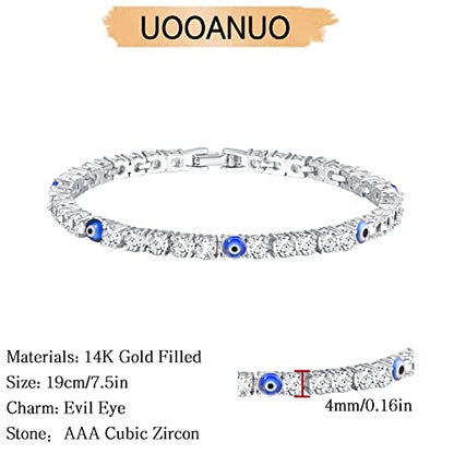Evil Eye Bracelets for Women 18K Gold and Silver Filled with 4MM Cubic Zirconia Tennis Bracelet Evil Eye Jewelry - color: Silver
