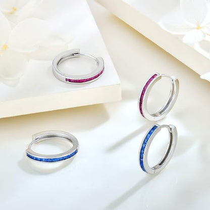 Starchenie Huggie Hoop Earrings for Women 925 Sterling Silver Princess Cut Birthstones Jewelry Gift - color: 07-Ruby-Jul
