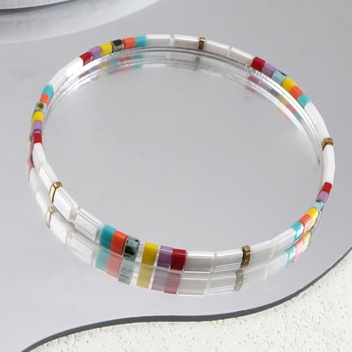 Candy Colorful Tila Flat Beads Bracelets for Women Trendy Unique Friendship Handmade Stackable Christmas Jewelry Gifts - color: colorful