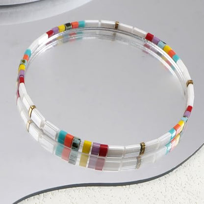 Candy Colorful Tila Flat Beads Bracelets for Women Trendy Unique Friendship Handmade Stackable Christmas Jewelry Gifts - color: colorful