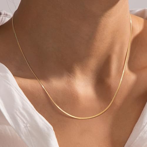 14K Gold Plated Chain Necklace for Women Trendy - 925 Sterling Silver Clasp | Waterproof Dainty Choker Necklace, 14/16/18/20 inch Thin Simple Box Figaro Chain Herringbone Necklace Jewelry for Women Men - color: Herringbone 1.5mm