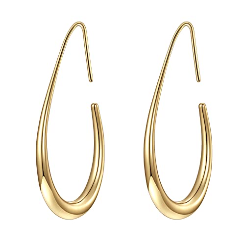 Lightweight Teardrop Hoop Earrings for Women - 14k Gold/White Gold Plated Large Oval Pull Through Hoop Earrings High Polished Statement Jewelry Gift for Women - color: gold 30*18