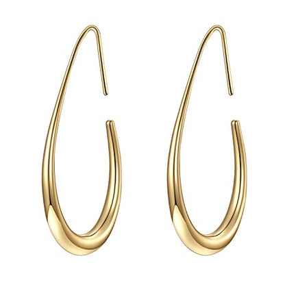 Lightweight Teardrop Hoop Earrings for Women - 14k Gold/White Gold Plated Large Oval Pull Through Hoop Earrings High Polished Statement Jewelry Gift for Women - color: gold 30*18