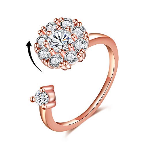 Fidget Rings for Anxiety, Womens Focus Spinner Ring, Discreet Boredom Relieving Ring Stacking Finger Promise Engagement Gift - color: Rose Gold Band Ring