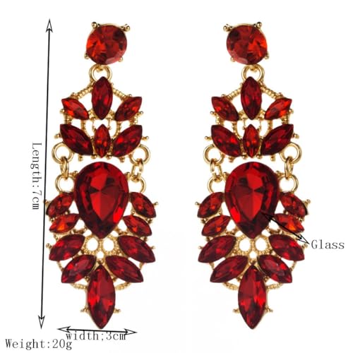 Rhinestone Drop Earrings for Women Chunky Gold Crystal Teardrop Earrings Statement Wedding Party Prom Bridal Jewelry - color: Red