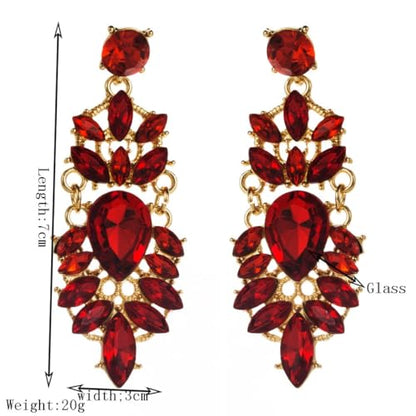Rhinestone Drop Earrings for Women Chunky Gold Crystal Teardrop Earrings Statement Wedding Party Prom Bridal Jewelry - color: Red