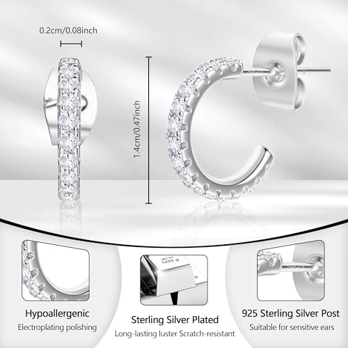 Small Open Cubic Zirconia Hoop Earrings for Women Jewelry Gifts | Open Diamond Hoop Earrings Hypoallergenic Silver Small Half Hoop Earrings for Women Daily Wear - color: Silver