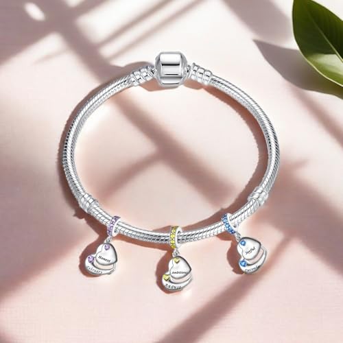 Double Heart Dangle Charm 12 Birthstone Bead for European Bracelet - style: February