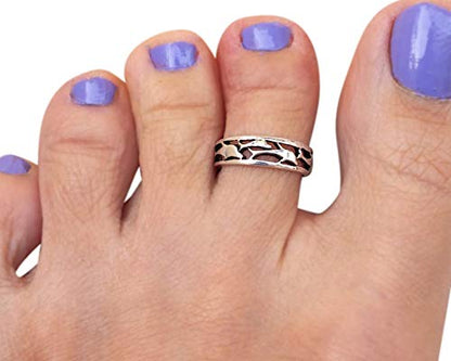 Sterling Silver Toe Ring, Adjustable Open Band, Handmade | Fits Toe, Knuckle or Pinky Ring | One Size Fits Most | Comfortable to Wear | Minimalist Style | Water Resistant - style: Dolphins Band