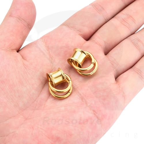 1 Pair Ear Guages with Rings 316L Stainless Steel Saddle Plugs for Ears Hypoallergenic Hoop Earrings Weights Stretchers Ears Tunnels Expander Piercing 0G 00G 1/2" 9/16" - color: Gold;2G(6mm)