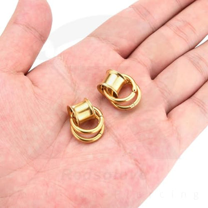 1 Pair Ear Guages with Rings 316L Stainless Steel Saddle Plugs for Ears Hypoallergenic Hoop Earrings Weights Stretchers Ears Tunnels Expander Piercing 0G 00G 1/2" 9/16" - color: Gold;9/16"(14mm)