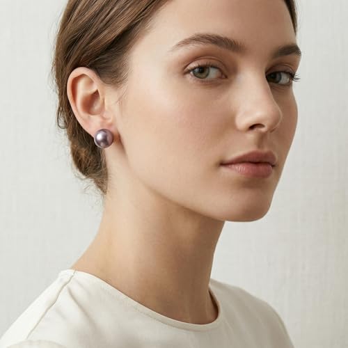 Pearl Stud Earrings Multicolor Shell Beads Pearl Hypoallergenic Stud Earrings Ocean Shell Pearl Jewelry - color: Purple