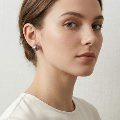 Pearl Stud Earrings Multicolor Shell Beads Pearl Hypoallergenic Stud Earrings Ocean Shell Pearl Jewelry - color: Purple