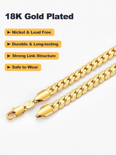 U7 Men Stainless Steel Necklace Cuban Link Chain, Flat Curb Chain Necklaces Unisex, Silver/Black/Gold Plated Chunky Hip Hop Neck Chain, 6mm/9mm Width, 18-32 Inches Length Jewelry for Mens Women - color: a. 6mm Gold, size: 26 Inches, style: a. Flat Curb