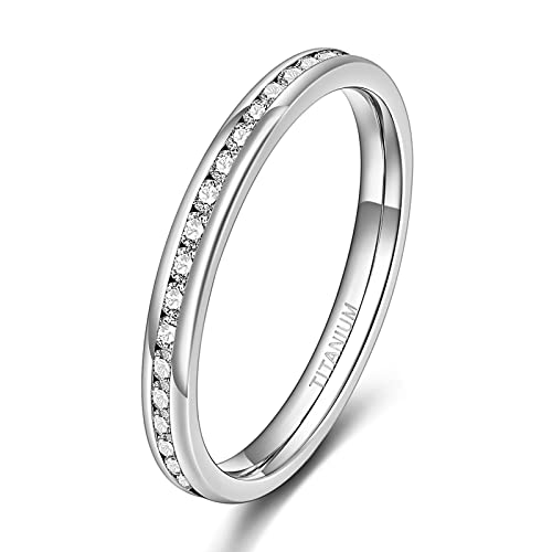 TIGRADE 2.5mm 4mm 5mm 6mm Titanium Ring Cubic Zirconia Engagement Ring Wedding Band Size 3 to 13.5 - color: 2.5mm-round cz