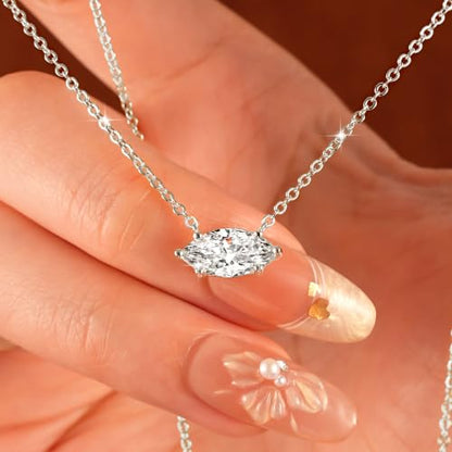 2CT Marquise Moissanite Pendant Necklace for Women | 6x12mm D Color Marquise Cut Moissanite, 14K Gold Plated Dainty Pendant Luxury for Wife Mom Birthday Gifts - color: Silver