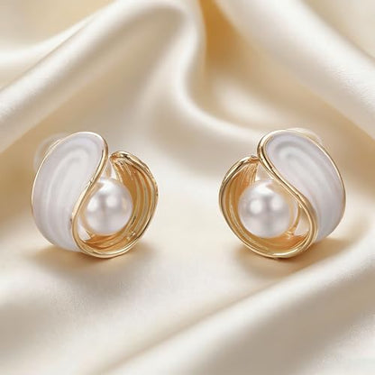White Enamel Knot Clip On Earrings for Women Love Knot Jewelry