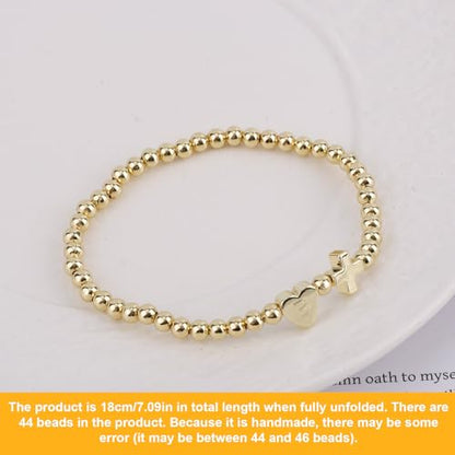 Mikovivi Women's Cross Bracelet with Initial Beads, Elastic Heart Alphabet Charm Stackable Beaded Bracelet Religious Christian Jewelry Gift - style: Letter B