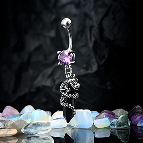 Halloween Belly Button Ring 14G Dragon Dangle Belly Ring Burn Silver Navel Piercing Jewelry Purple Belly Button Piercing - color: Black