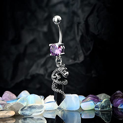 Halloween Belly Button Ring 14G Dragon Dangle Belly Ring Burn Silver Navel Piercing Jewelry Purple Belly Button Piercing - color: Black