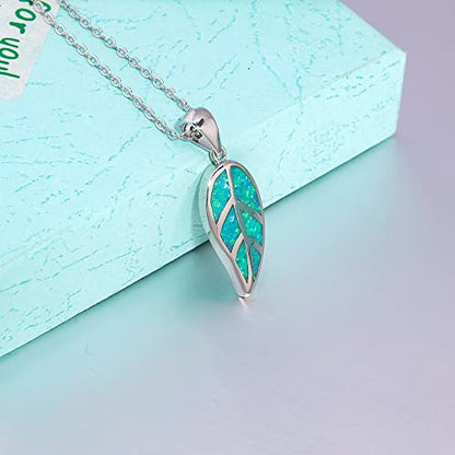 CiNily Opal Leaf/Flower Pendant Necklace for Women Silver Plated Jewelry Gift - color: green