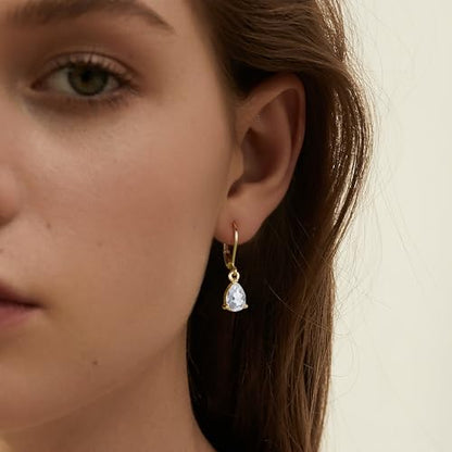 Dangle Earrings for Women Multicolor Crystal Drop Earrings Set Leverback Teardrop Earrings 925 Silver and 14K Gold Plated Hypoallergenic Fashion Cubic Zirconia Dangle Earrings Trendy Jewelry Gifts for Women - style: Teardrop Set-G 4