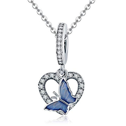 BISAER 925 Sterling Silver Charms for Bracelets Cat Dog Sloth Animal Beads Butterfly Fairy Heart Dangle Pendant Charms - color: Butterfly