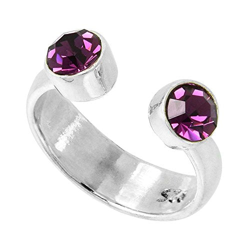 Sterling Silver Birthstone Colors Crystal Toe Ring for Women Open Top Midi Ring Knuckle Ring Adjustable sizes 2 to 4 - style: Amethyst Purple