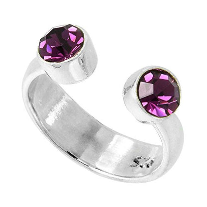 Sterling Silver Birthstone Colors Crystal Toe Ring for Women Open Top Midi Ring Knuckle Ring Adjustable sizes 2 to 4 - style: Amethyst Purple