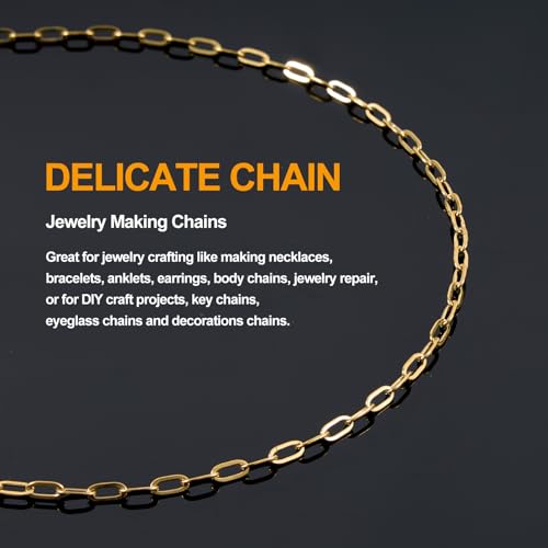 KYUNHOO 16.4FT Paperclip Chain Roll Gold Plated Jewelry Making Chains Bulk | 304 Stainless Steel Chain Spool 2.5mm Paper Clip Jewelry Links with Lobster Clasps Jewelry Supplies for Crafting - color: Paperclip Gold